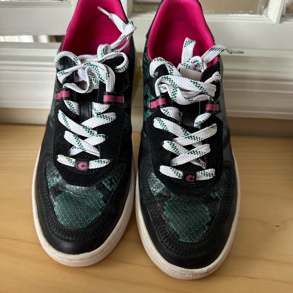 Coach Women's Black & Teal Sneakers with Pink Liner